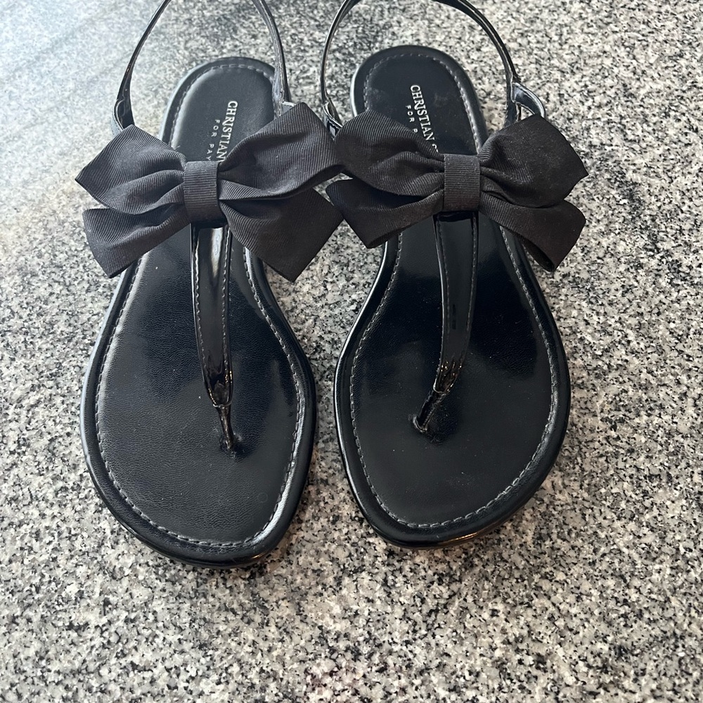 Christian Siriano Elegant Black Bow Sandals